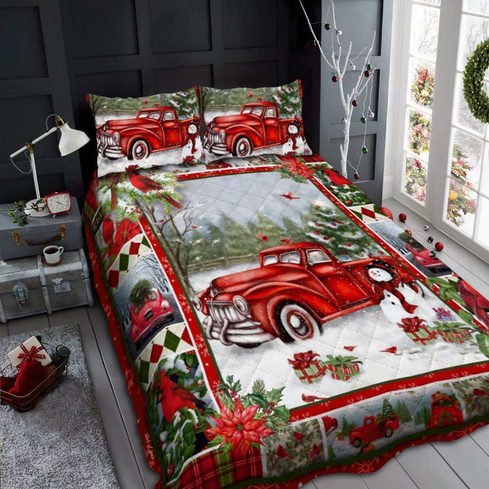 Christmas Red Truck Quilt Bedding Set-kyain