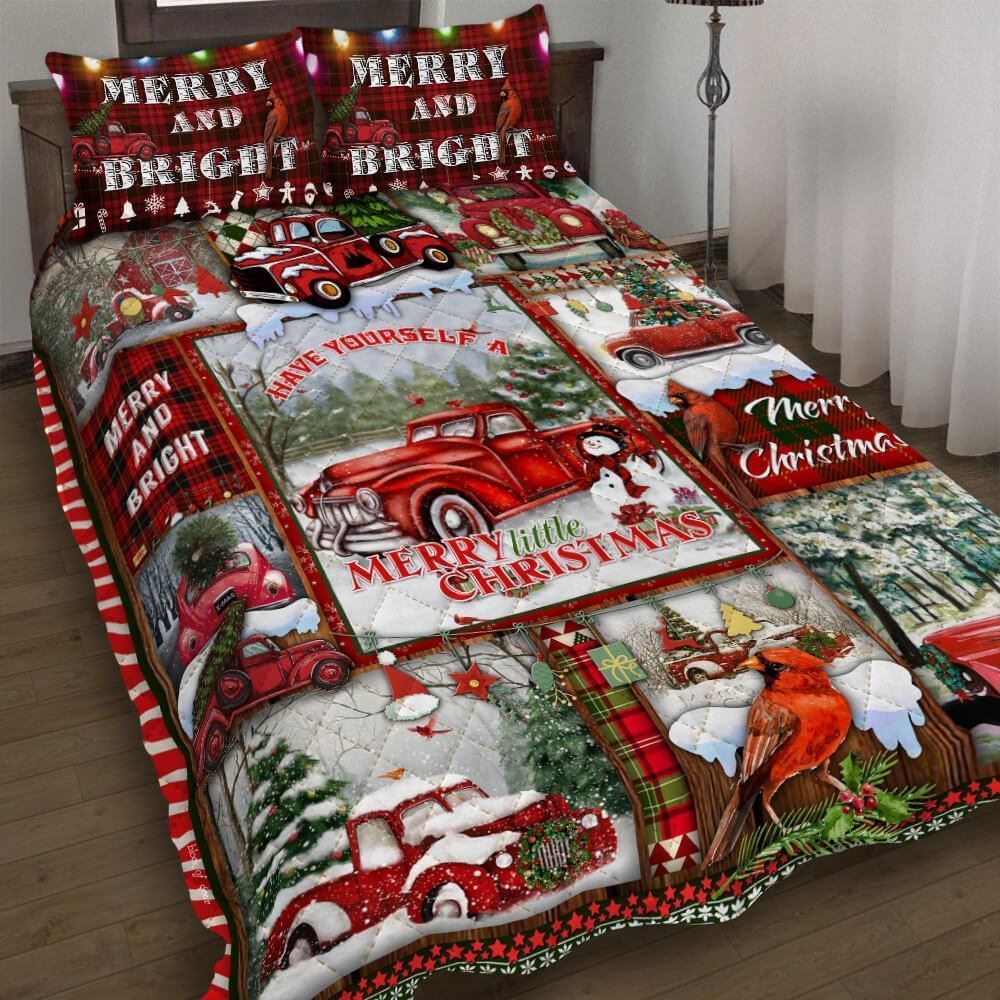 Christmas Red Truck Quilt Bedding Set