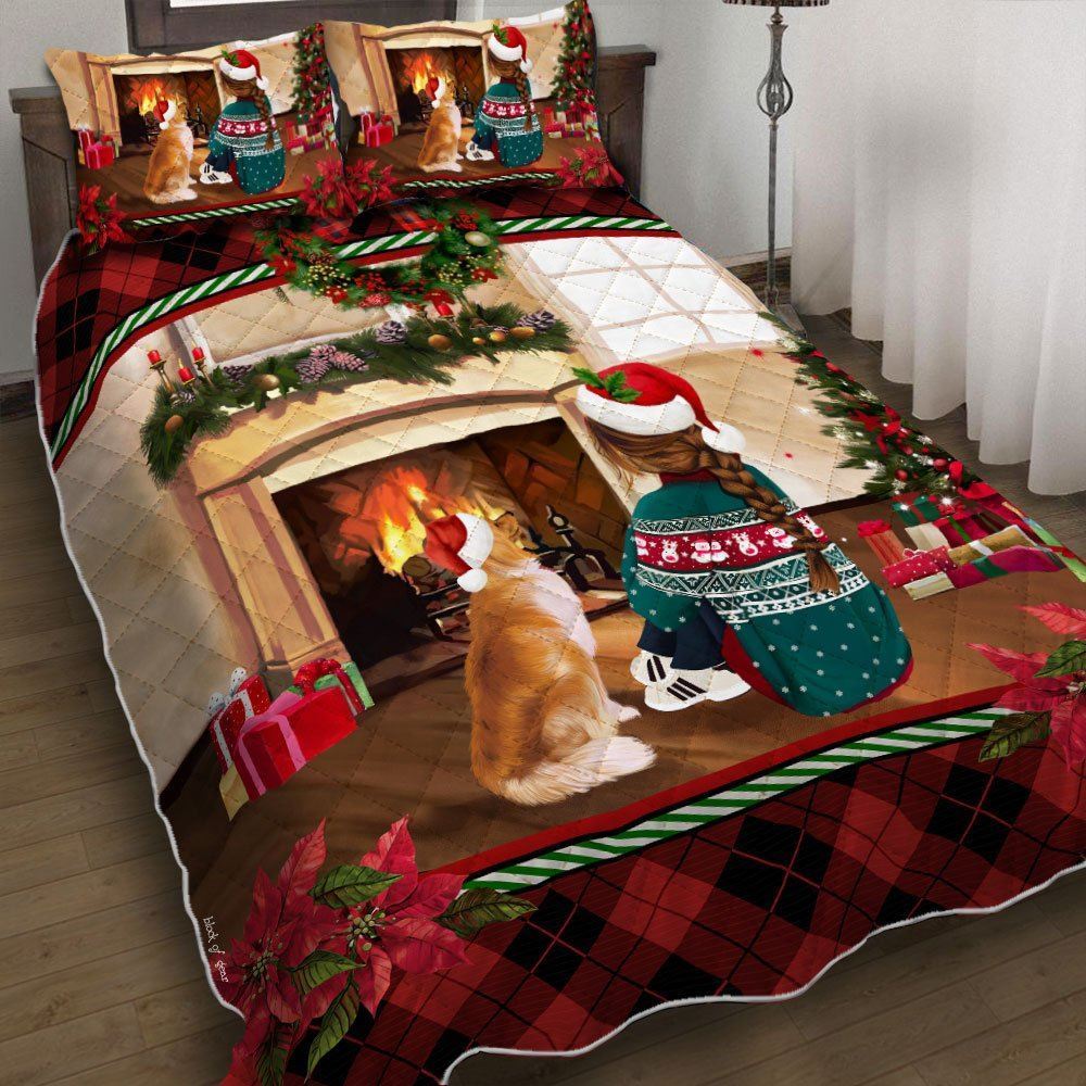 Christmas With A Golden Retriever Quilt Bedding Set