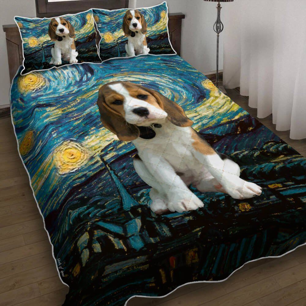 Cute Beagle Starry Night Quilt Bedding Set