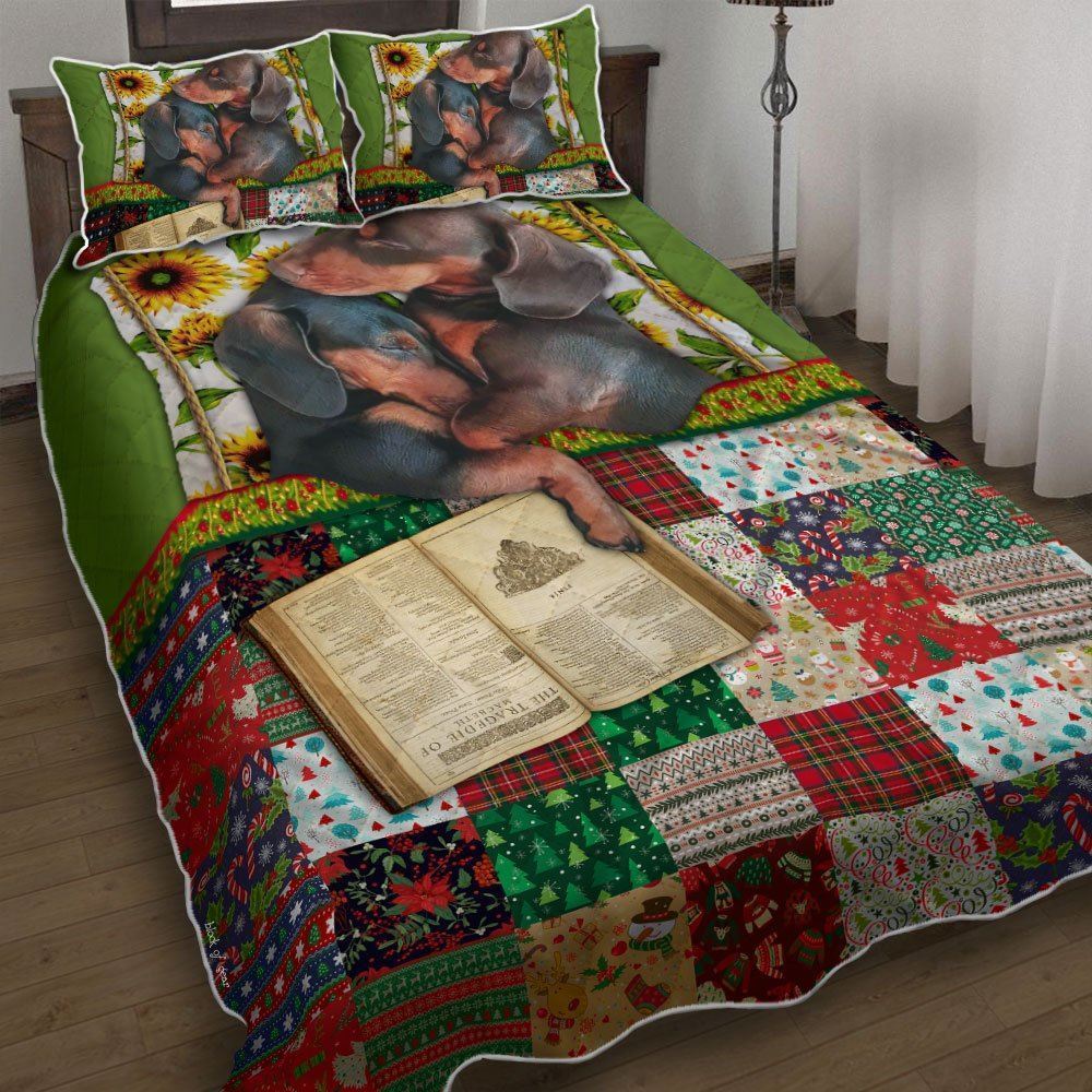 Dachshund Couple Christmas Dog Lover Quilt Bedding Set