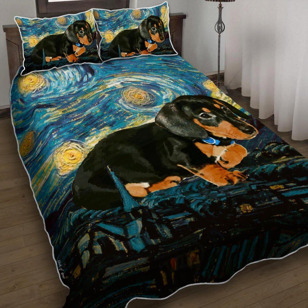 Dachshund Starry Night Quilt Bedding Set