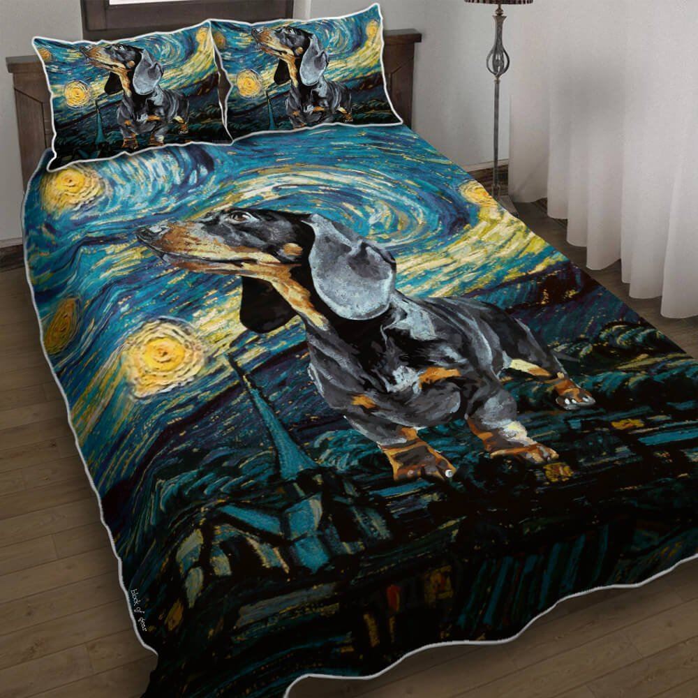 Dachshund Starry Night V1 Quilt Bedding Set