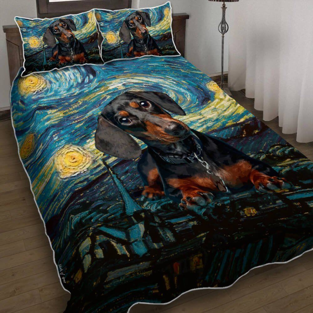 Dachshund Starry Night V2 Quilt Bedding Set