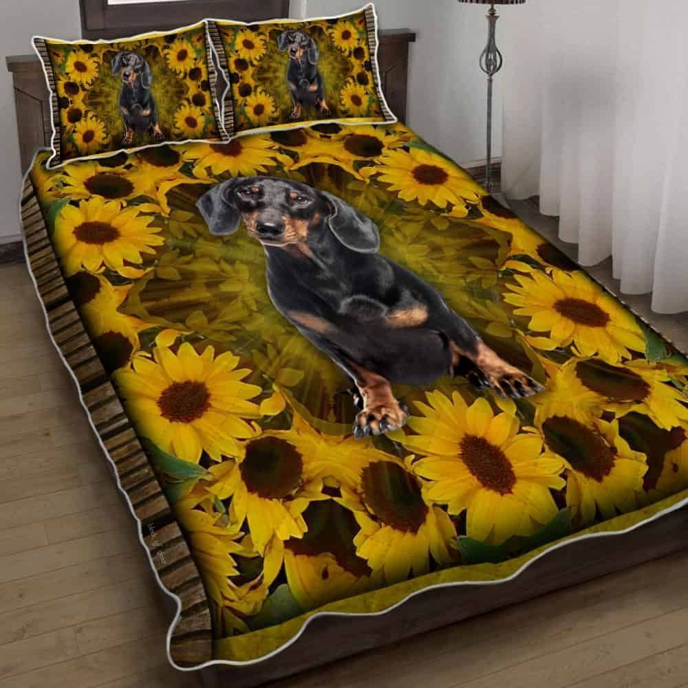 Dachshund Sunflower Quilt Bedding Set Geembi