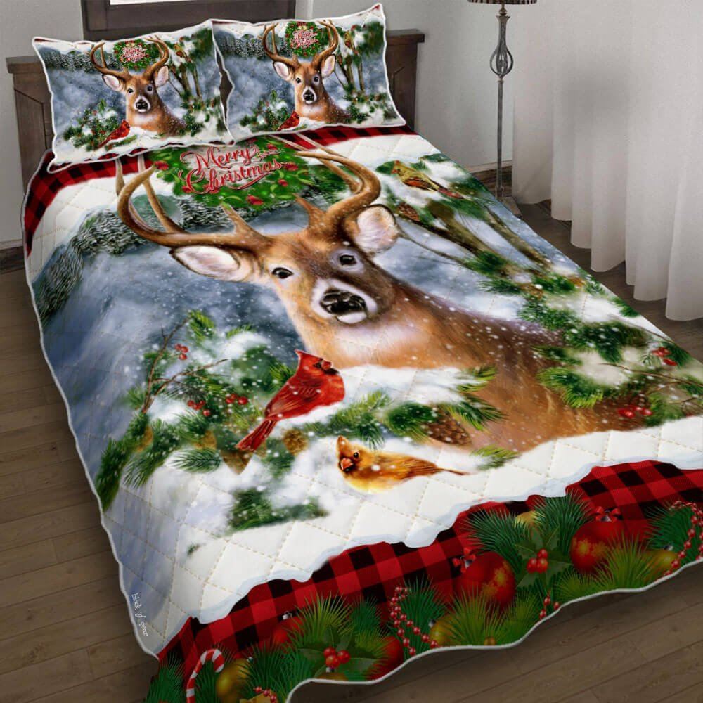 Deer Christmas Quilt Bedding Set-dy84i