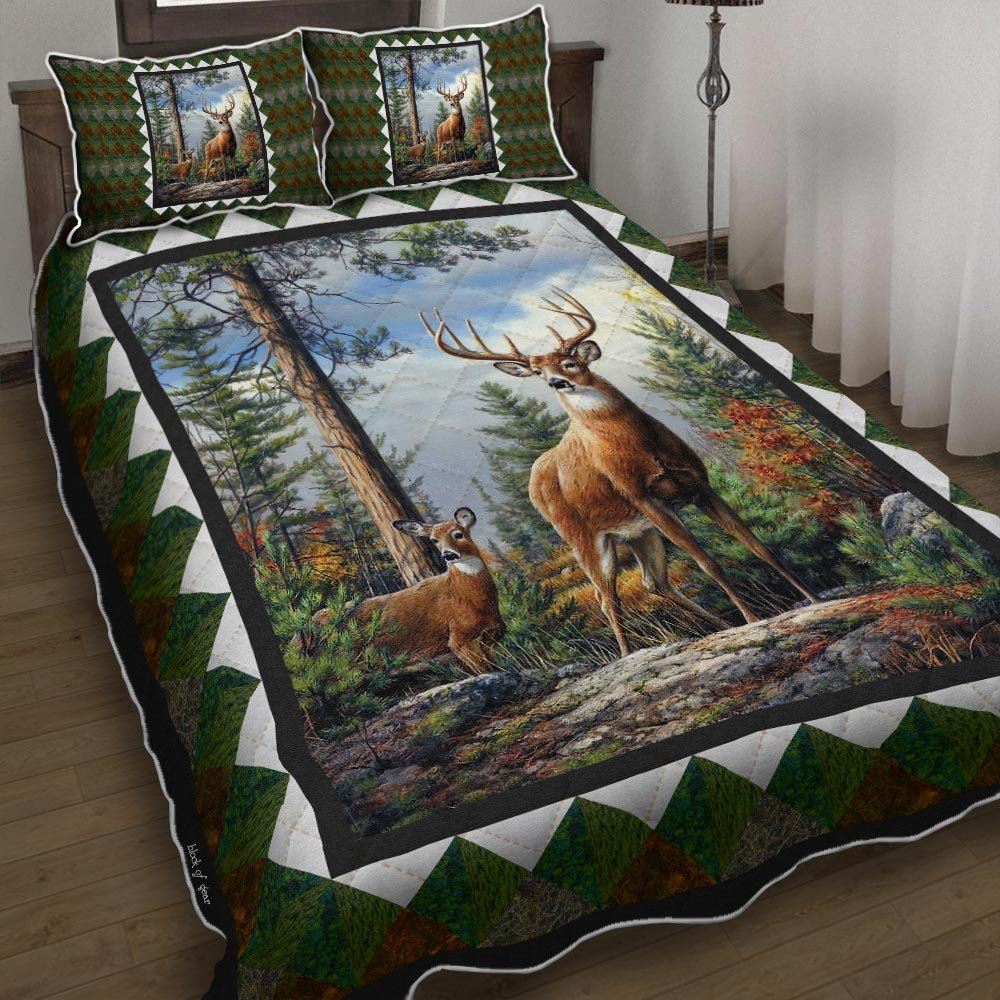 Deer In Forest Quilt Bedding Set