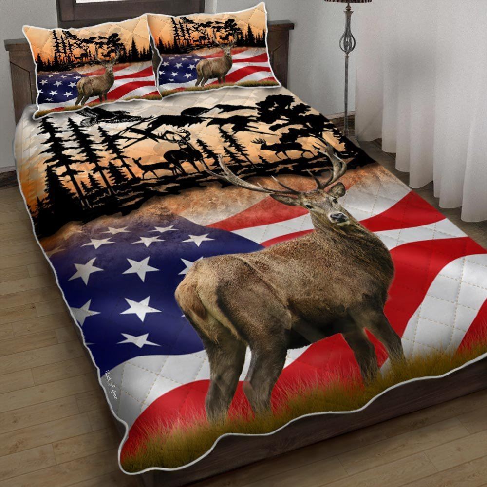 Deer Patriotism Quilt Bedding Set