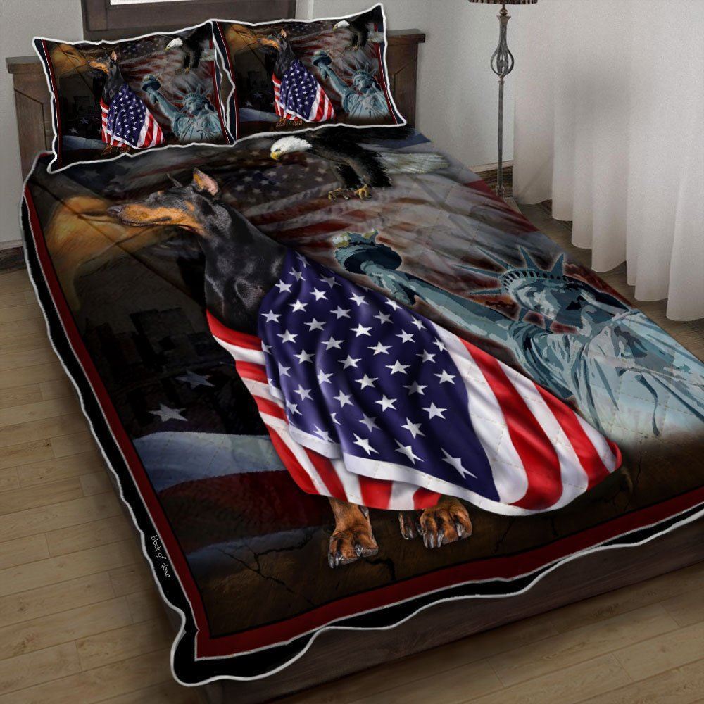 Dobermann American Patriot Quilt Bedding Set