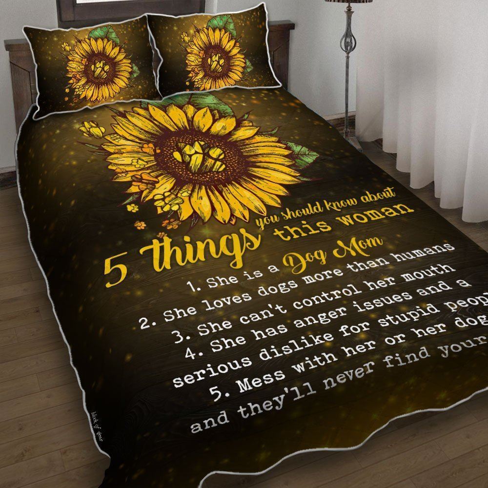 Dog Mom Sunflower Quilt Bedding Set