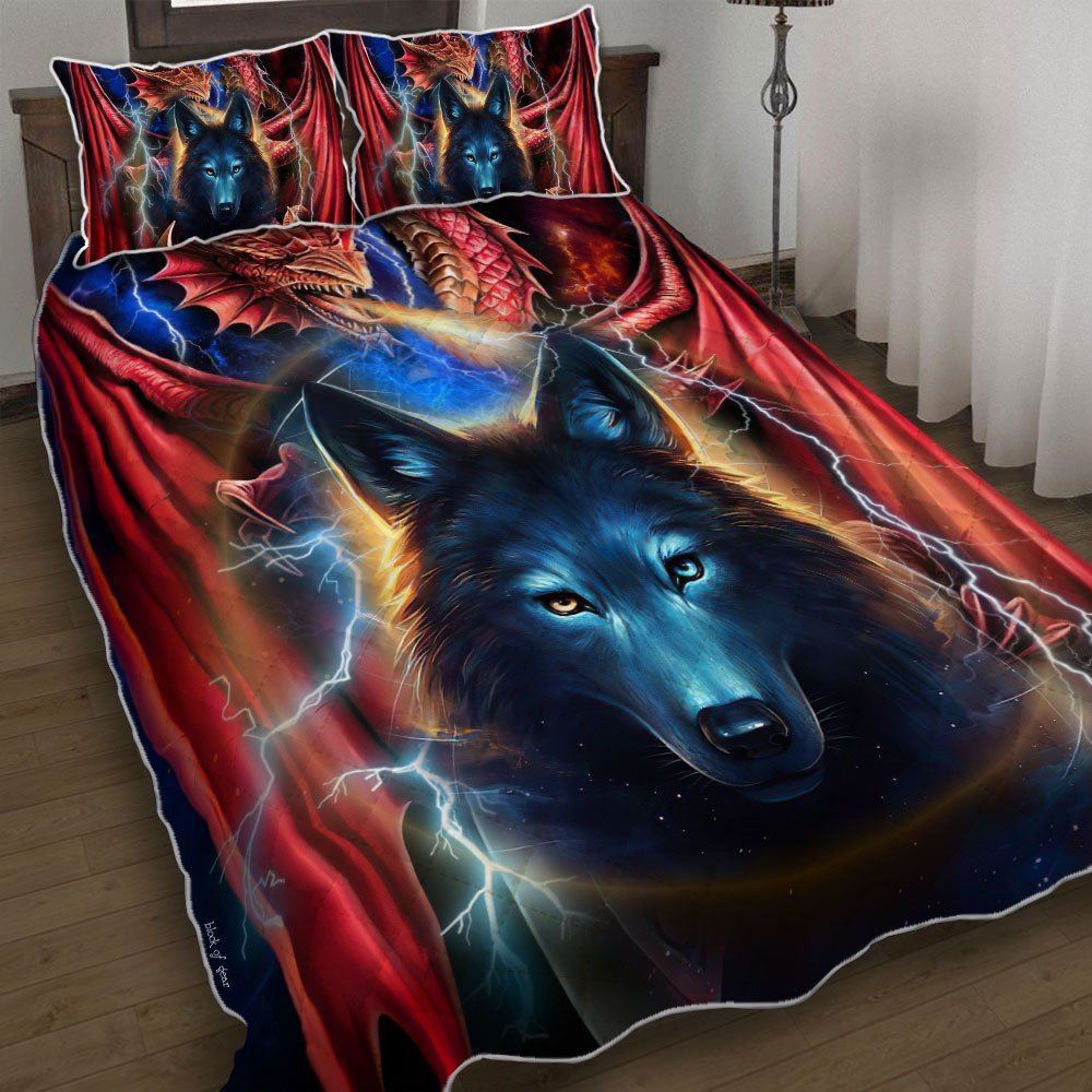 Dragon And Wolf Quilt Bedding Set