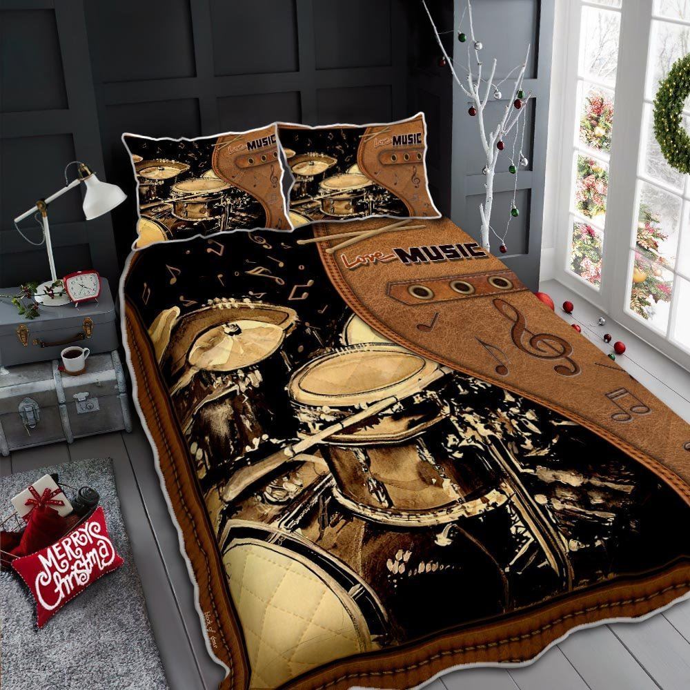 Drum Love Music Quilt Bedding Set
