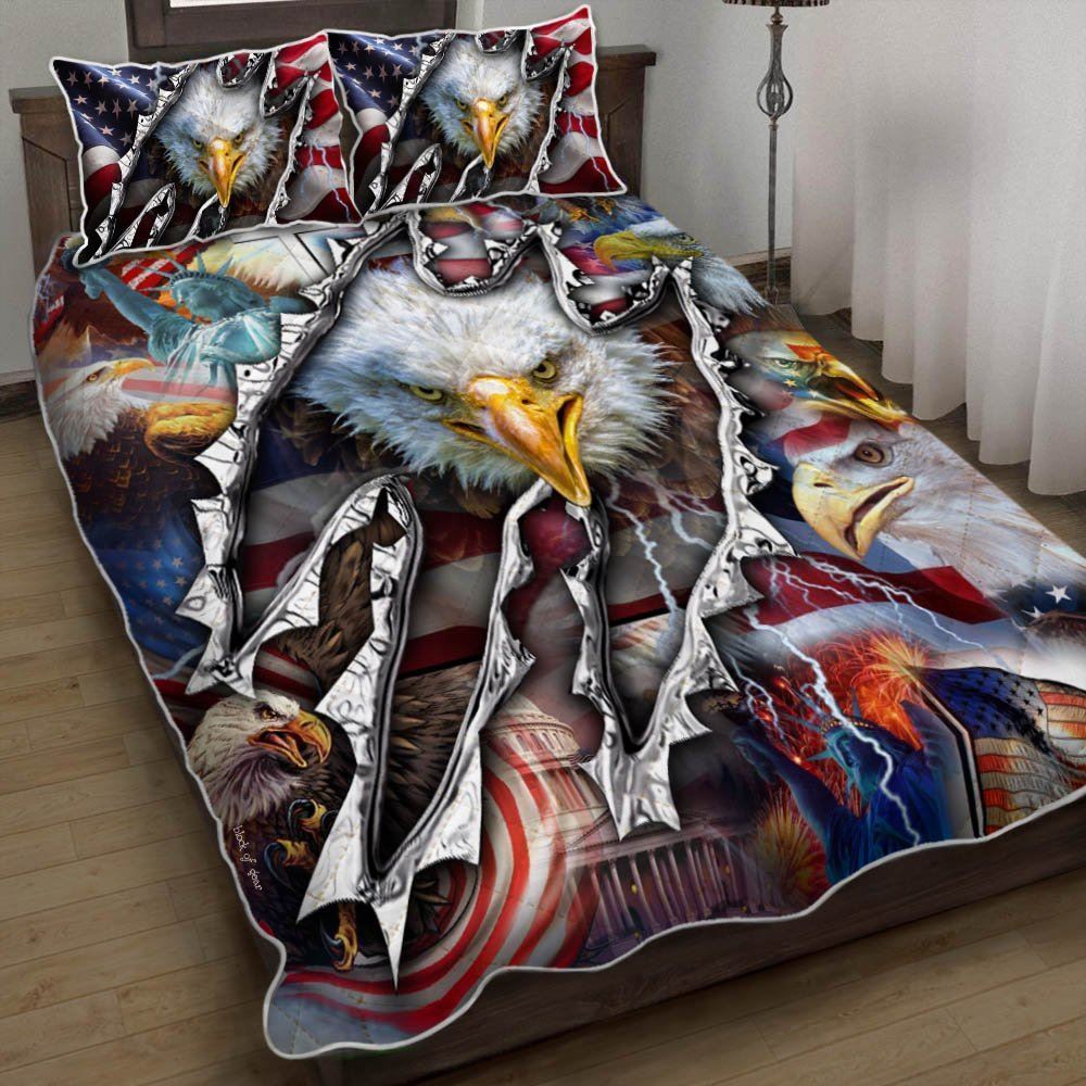 Eagle Flag Of America Quilt Bedding Set