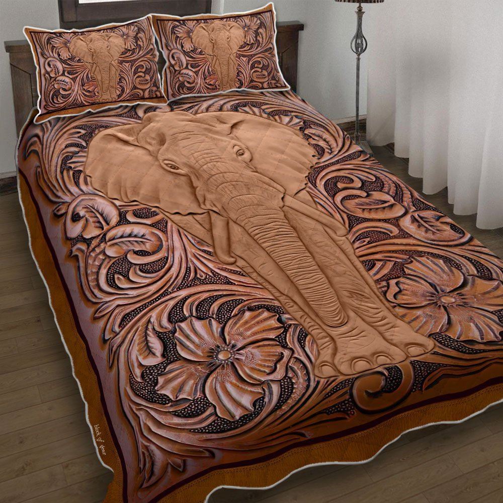 Elephant Wood Sculpture Quilt Bedding Set