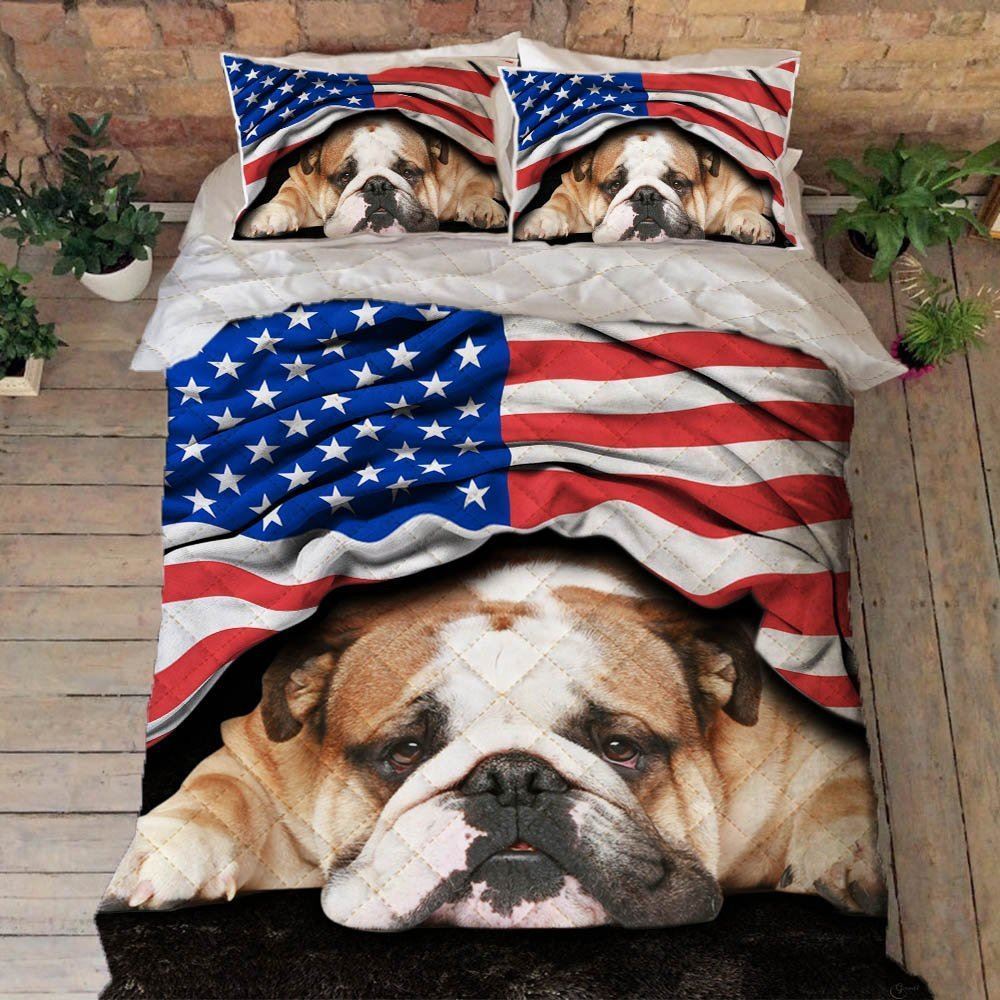 English Bulldog American Patriot Quilt Bedding Set Thh2903qsv27