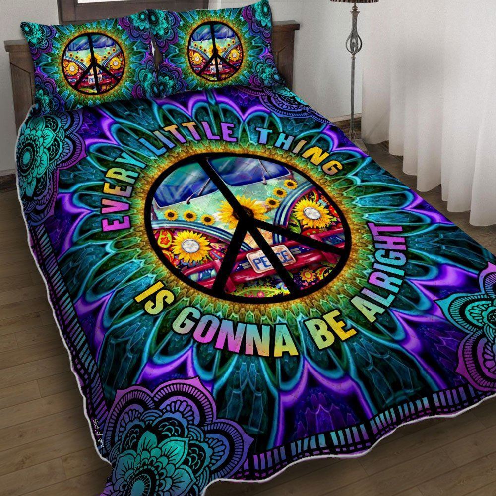 Every Little Thing Is Gonna Be Alright Hippie Bus Quilt Bedding Set