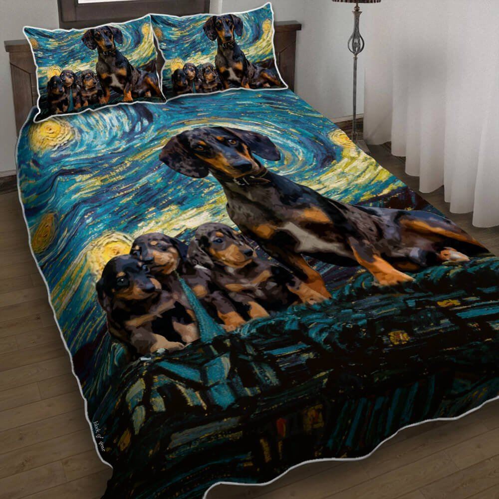 Family Dachshund Starry Night Quilt Bedding Set
