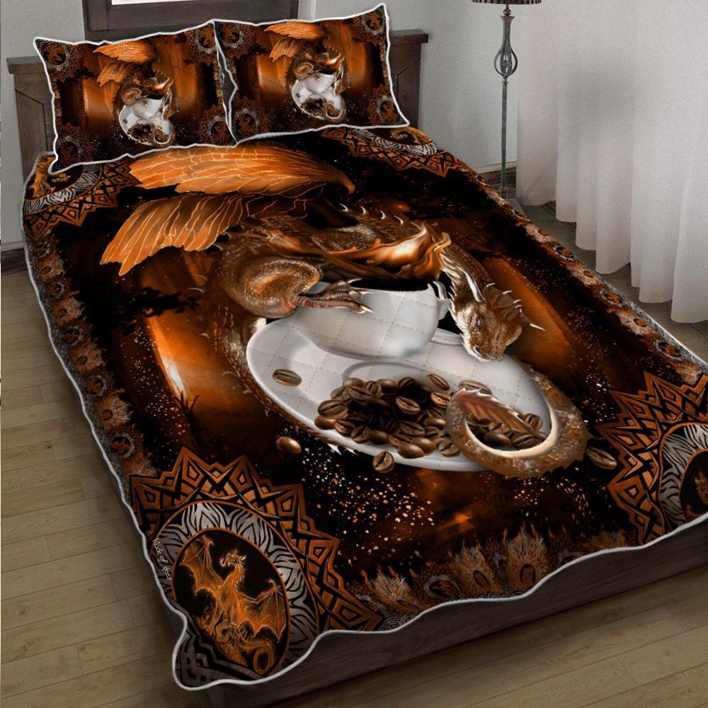 Fantasy Dragon Coffee Quilt Bedding Set