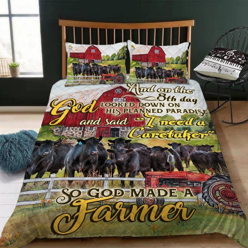 Farmer Angus Cow Quilt Bedding Set