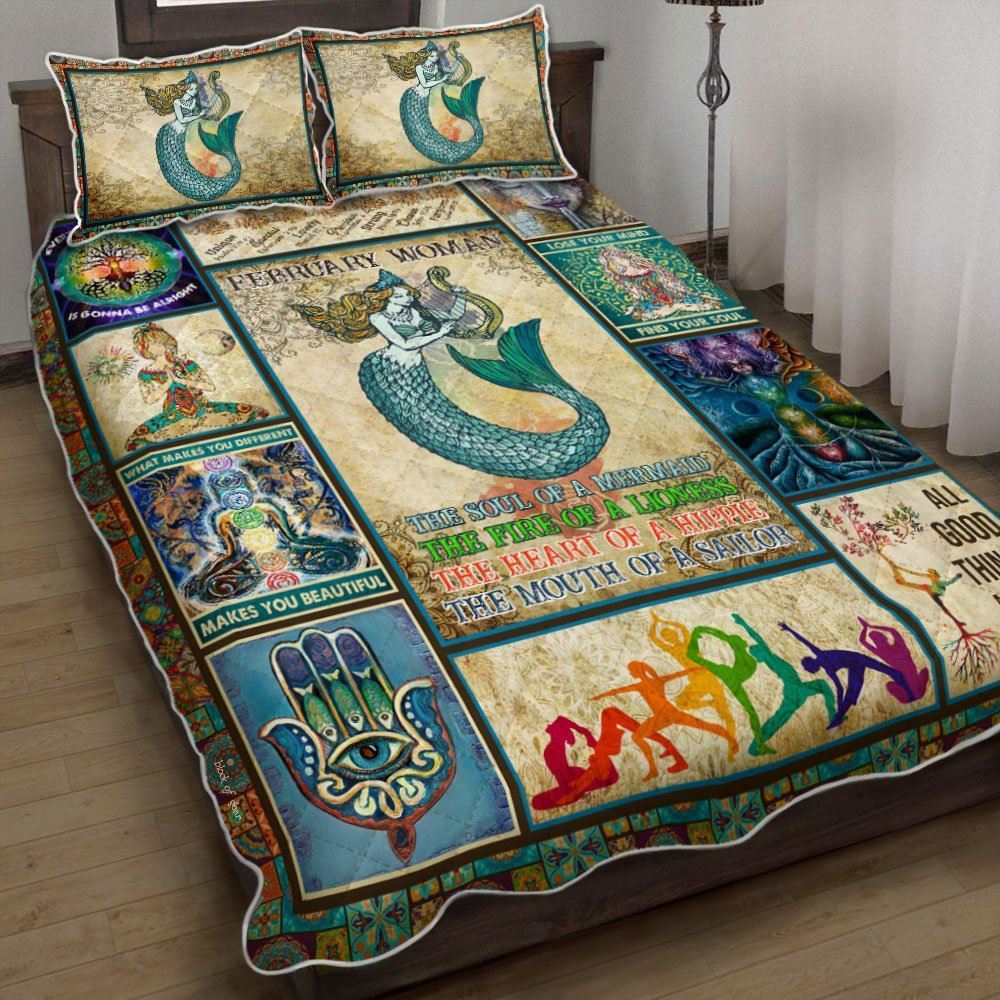February Woman The Soul Of A Mermaid Yoga Lover Quilt Bedding Set