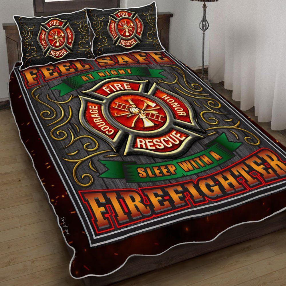 Feel Safe At Night Sleep With A Firefighter Quilt Bedding Set