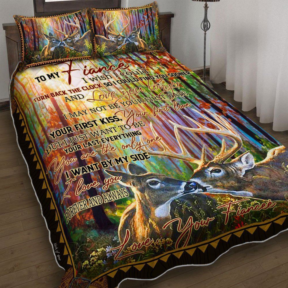 Fiancee To My Fiance Deer Couple Quilt Bedding Set