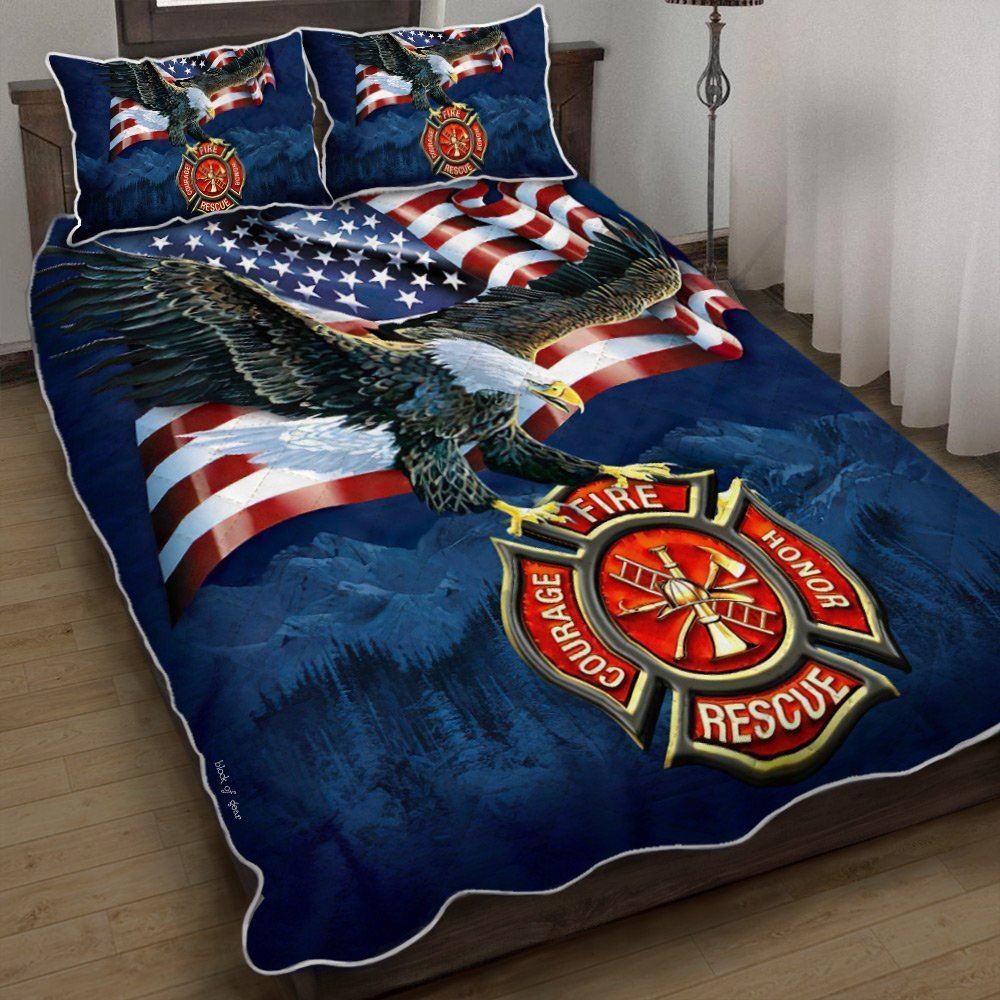 Firefighter American Eagle Quilt Bedding Set