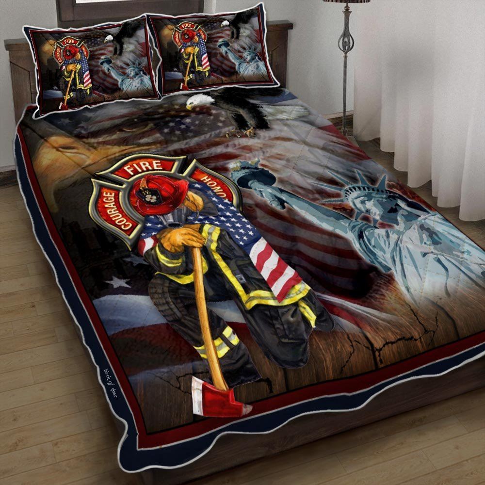 Firefighter American Patriot Quilt Bedding Set-y00ka