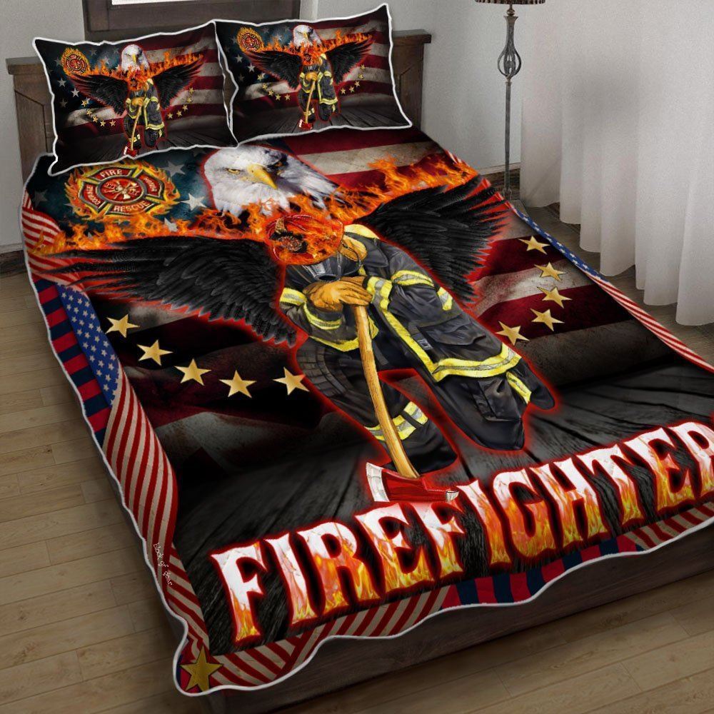 Firefighter Eagle American Quilt Bedding Set