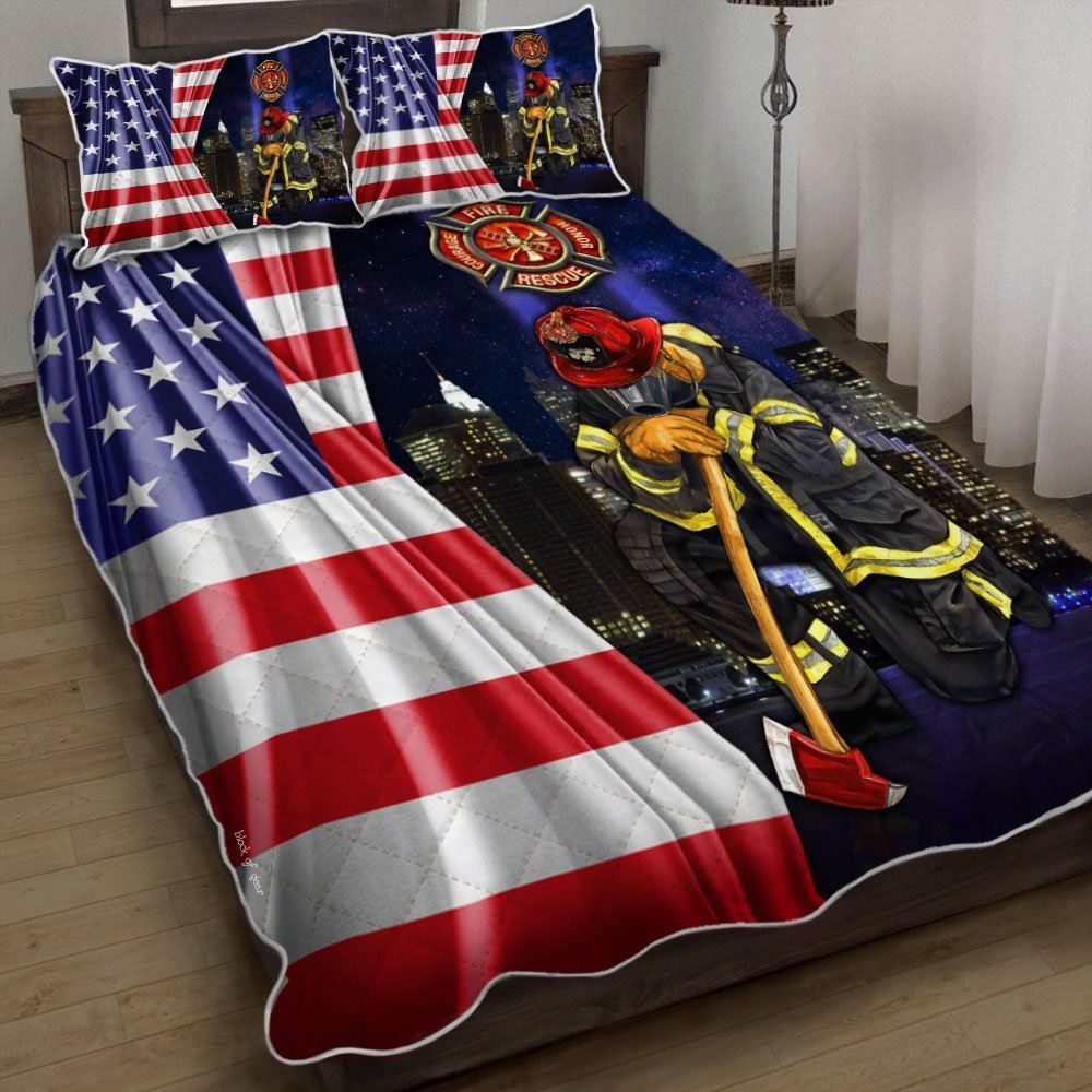 Firefighter Never Forget Quilt Bedding Set