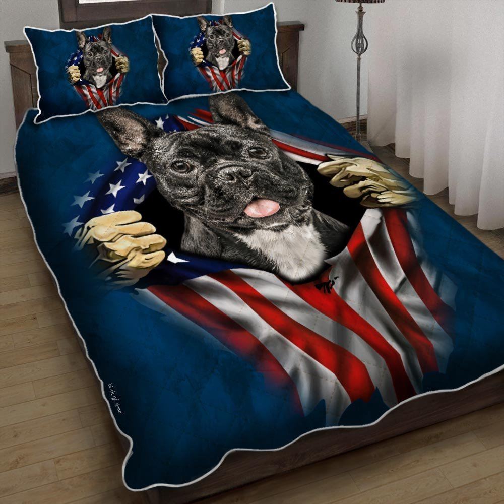 French Bulldog With Flag Quilt Bedding Set