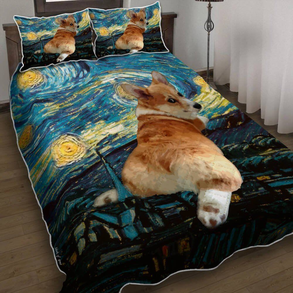 Funniest Corgi Starry Night Quilt Bedding Set