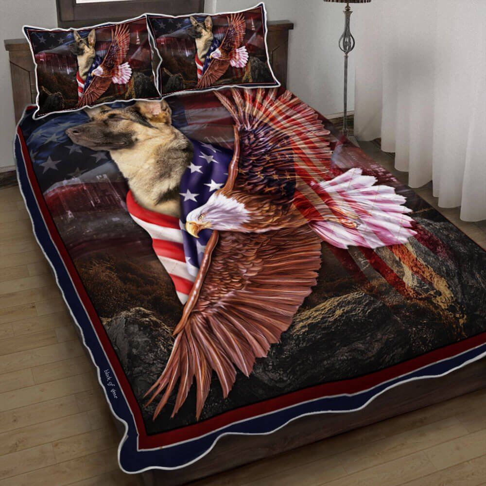 German Shepherd American Patriot Dog Quilt Bedding Set
