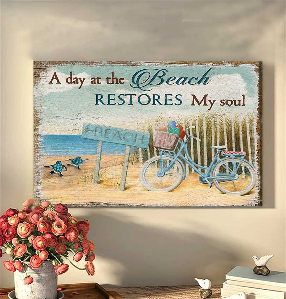 A Day At The Beach Restore My Soul Turtle Canvas Wall Art Decor