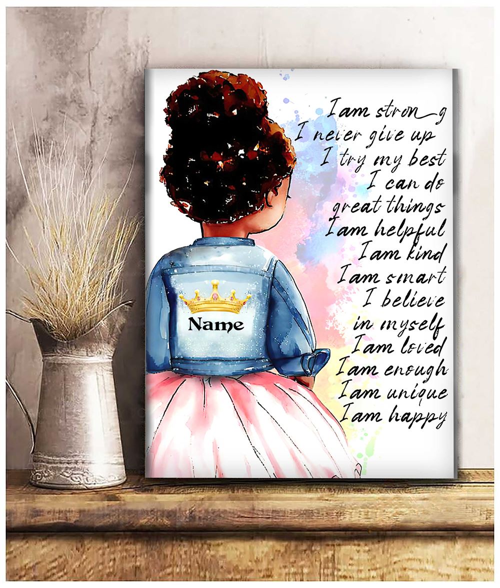Afro Girl Black Girl Wall Art Gift For Daughter - I Never Give Up Black History Month Canvas