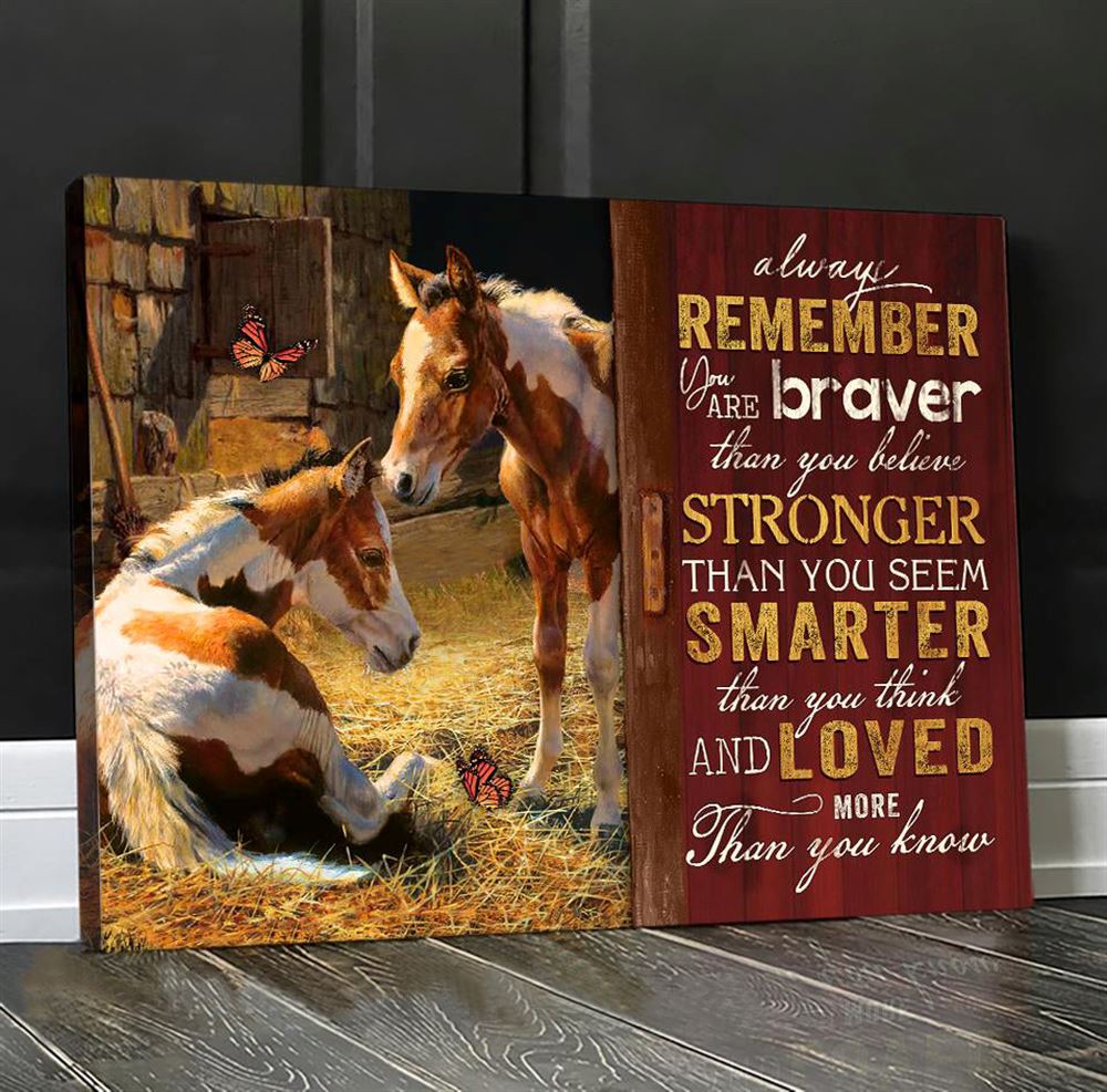 Always Remember You Are Braver Than You Believe Christmas Red Barn Horses Canvas