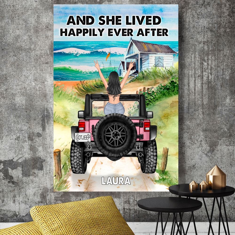 And She Lived Happily Ever After Personalized Off Road Car Postercanvas Print Gift For Jeep Lovers Jeep Girl