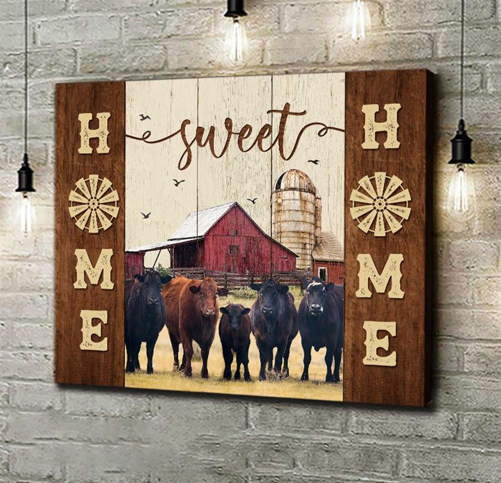 Angus Cattle Canvas Home Sweet Home Wall Art