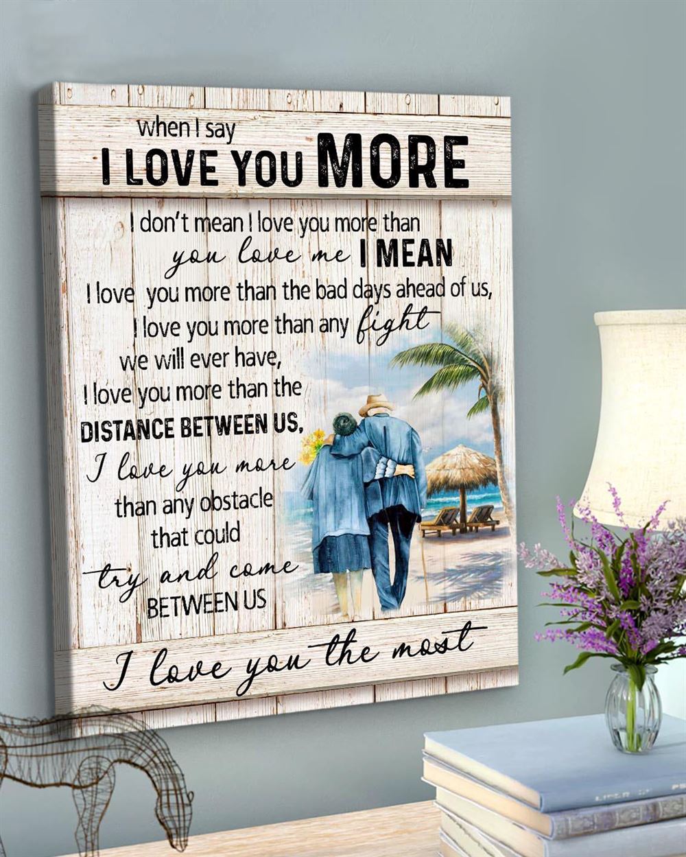 Anniversary Gift I Love You More Couple On Beach Canvas Wall Art