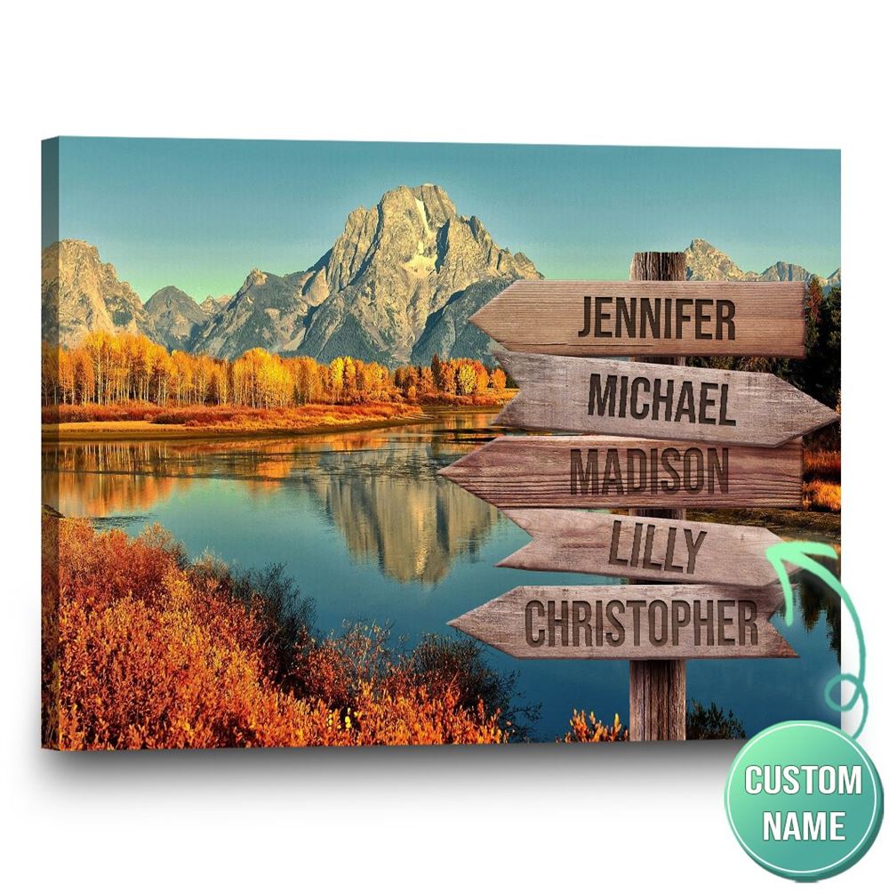 Autumn Mountain Personalized Multi-names Premium Canvas Print Family Gift Wall Art