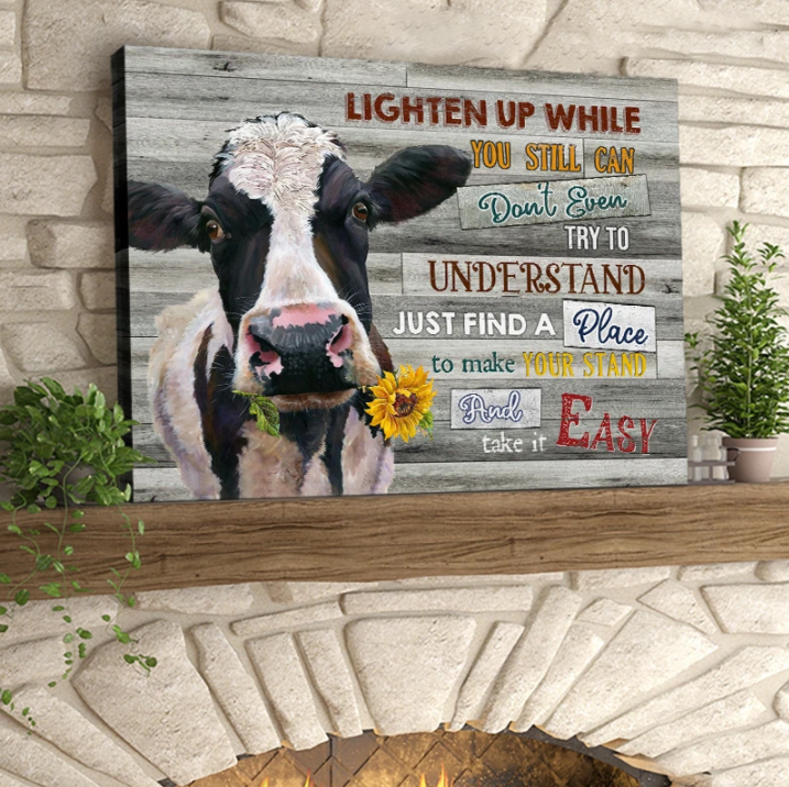 Awesome Canvas Cow Wall Art Decor - Lighten Up While You Still Can