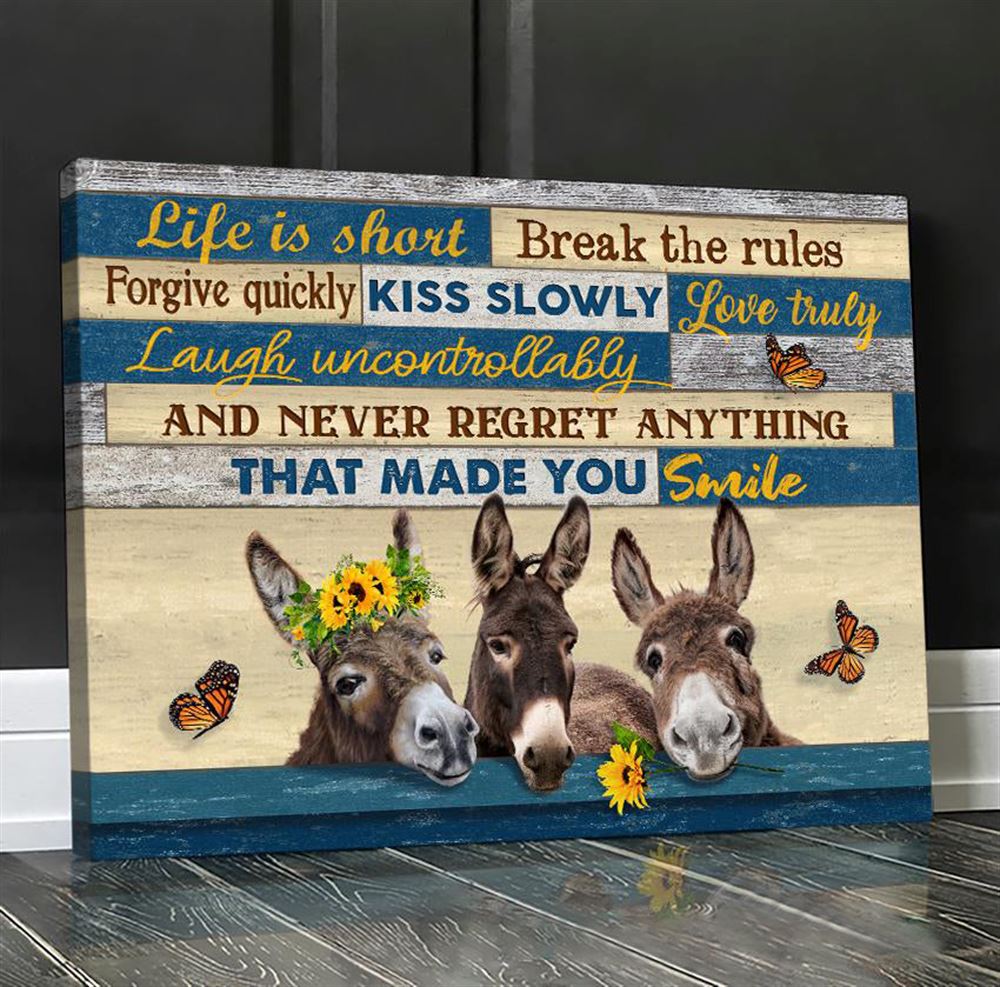 Awesome Canvas Donkey Wall Art Life Is Short Break The Rules