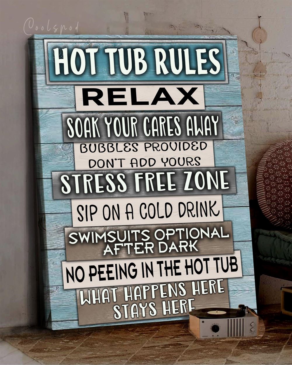 Bathroom Hot Tub Rules Decor Wall Art Canvas - What Happens Here Stays Here