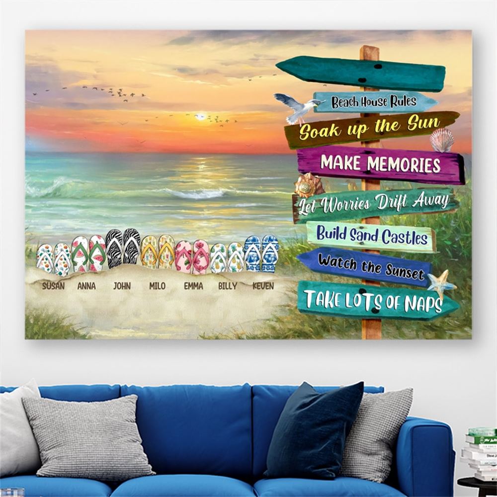 Beach House Rules With Flip Flops Personalized Poster Canvas Print