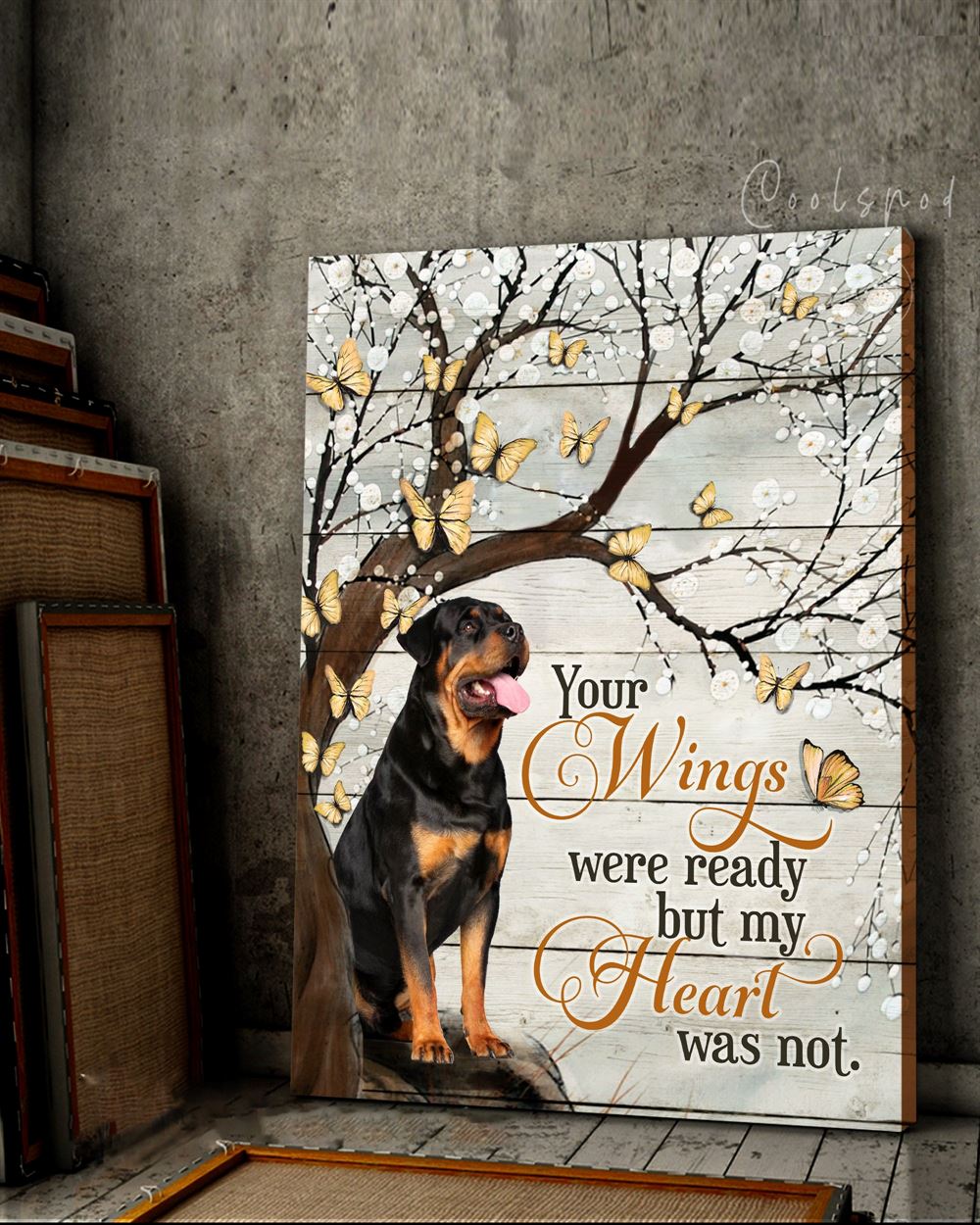 Canvas - Dog - Rottweiler - Your Wings Was Ready But My Heart Was Not - Butterflies