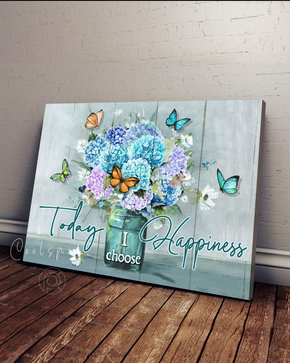 Canvas - Hippie - Today I Choose Happiness - Butterflies Hydrangea