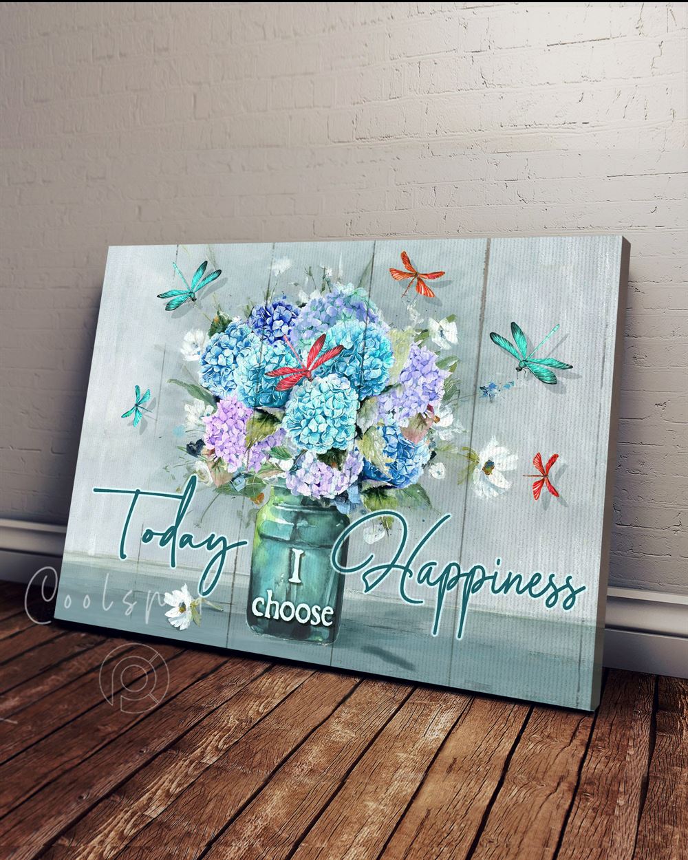 Canvas - Hippie - Today I Choose Happiness - Dragonflies Hydrangea