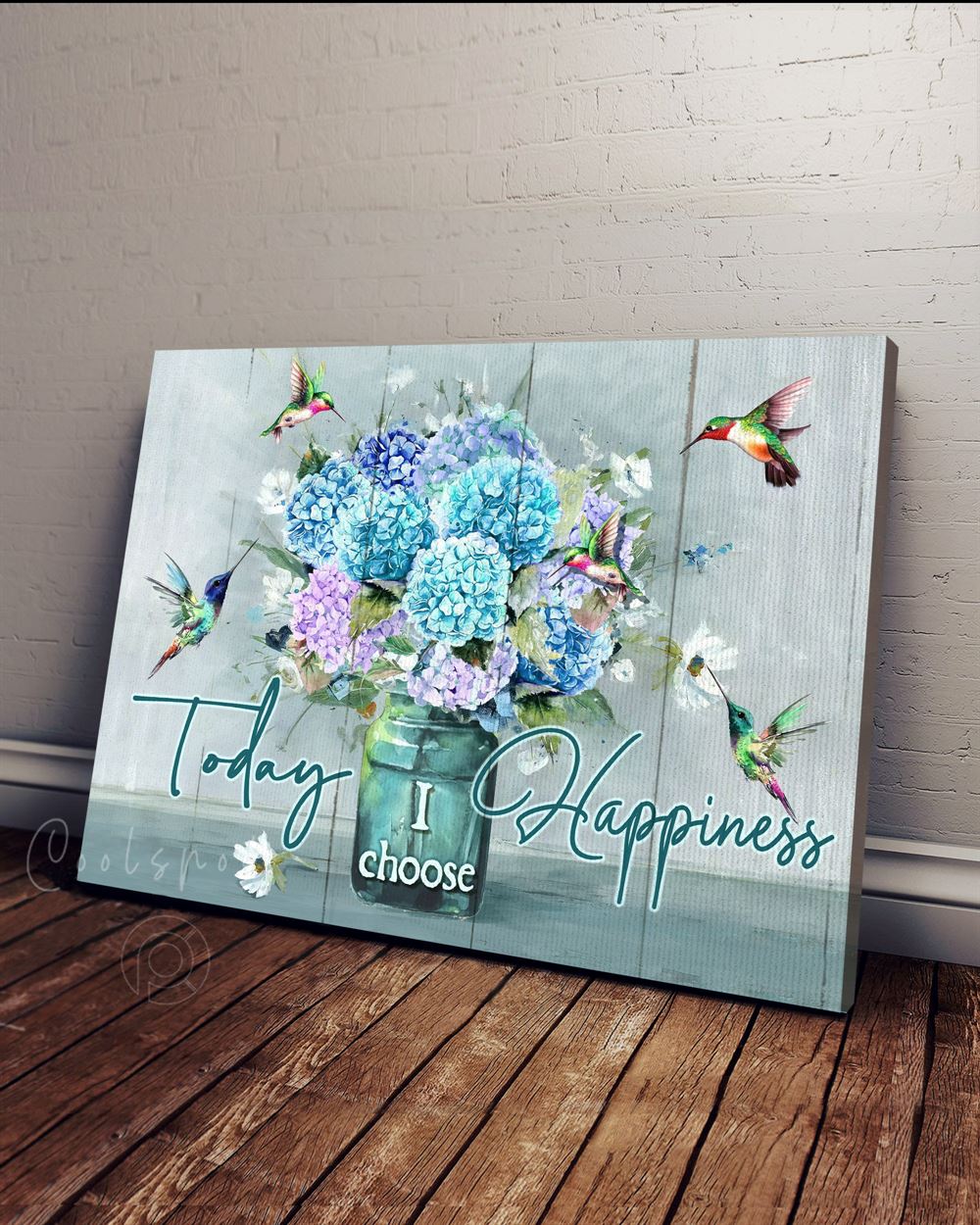 Canvas - Hippie - Today I Choose Happiness - Hummingbirds Hydrangea