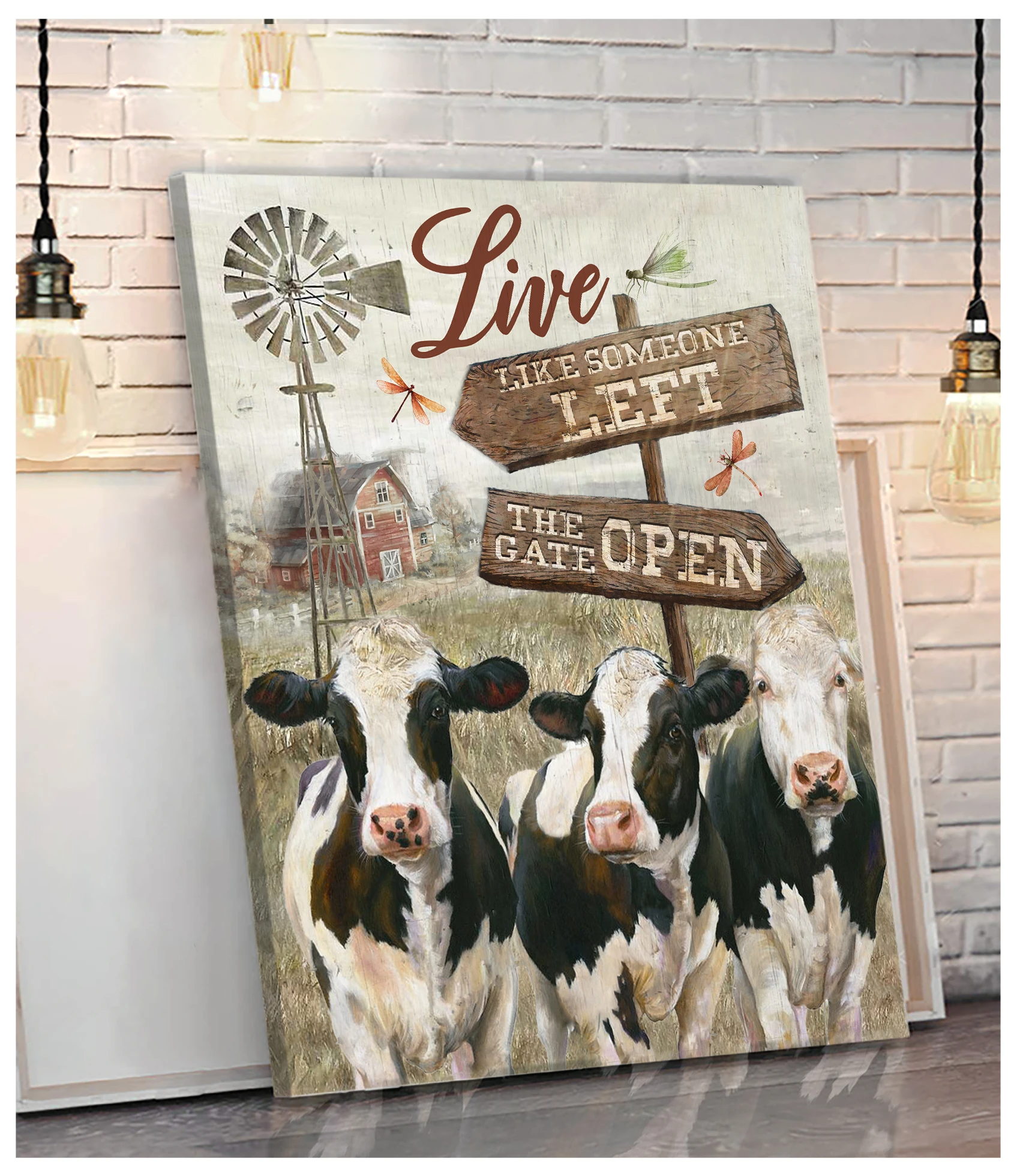 Charming Holstein Cattle Canvases Live Like Someone Left The Gate Open Hanging Wall Art Decor Idea F
