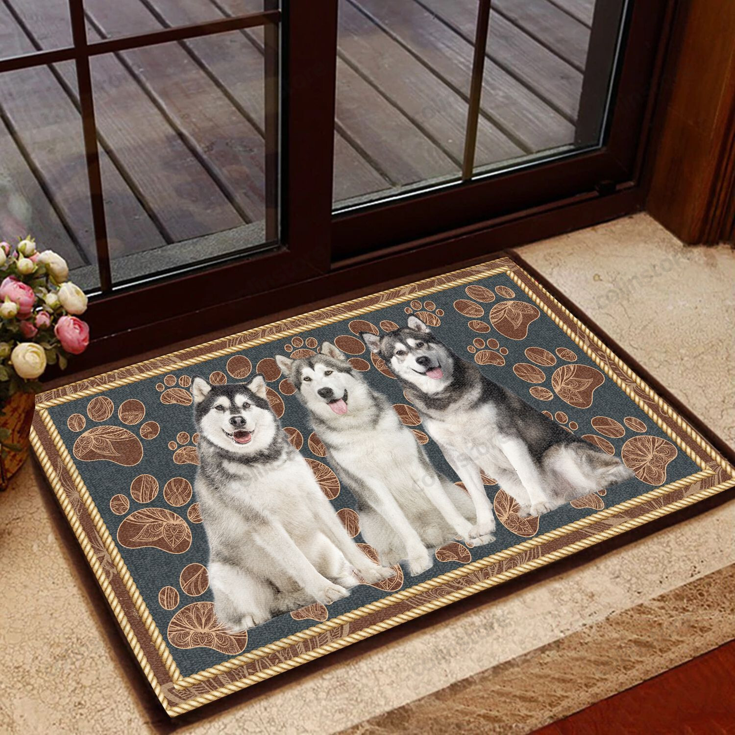 Alaskan Malamute Floral Paw Dog Doormat Welcome Mat